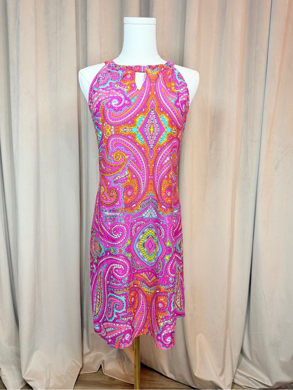 Jude Connally Pink & Multi Paisley Halter Mini Dress